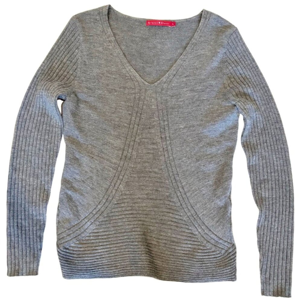 Krimson Klover 100% Wool Gray V-Neck Sweater Size Large